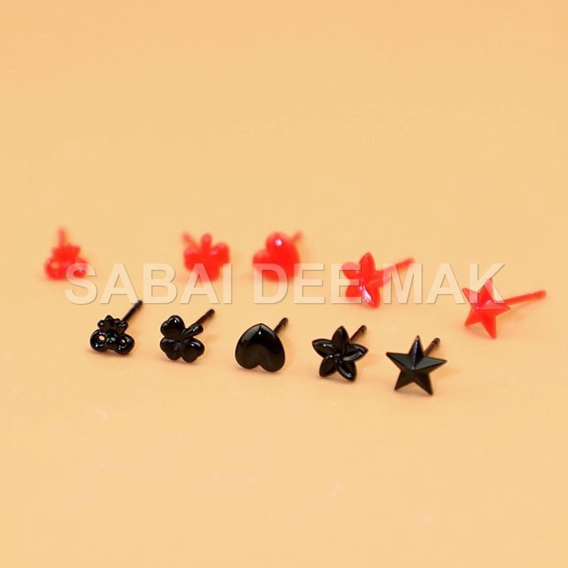 ❤️สีดำ❤️สีแดง❤️ต่างหูพลาสติก ต่างหูนักเรียน ก้านเสียบหู ใส่ป้องกันรูหูดัน พร้อมส่ง - 1 คู่