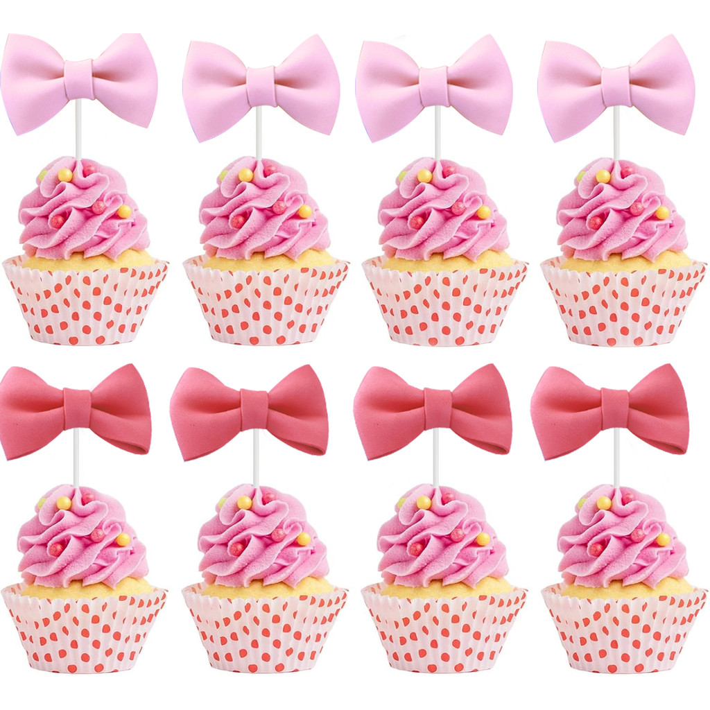 10pcs ฟองน้ําโบว์เค้ก Topper Bowknot Cupcake Toppers เค้กขนม Picks ตกแต่งสําหรับอาบน้ําเด็กวันเกิดงานแต่งงานอุปกรณ์ - รูปที่ 4
