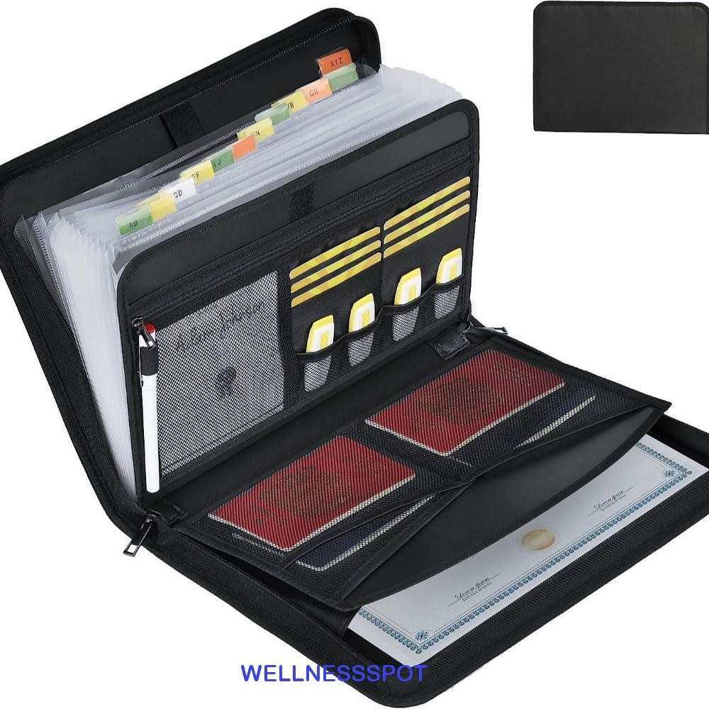 Wellnessspot แฟ้มขยาย, กระเป๋าหลายช่องซิปปิดหีบเพลงแฟ้ม Organizer, ทนต่อการสึกหรอกันน้ําแบบพกพาประหยัดพื้นที่ A4 แฟ้มกระเป๋าเอกสาร Letter
