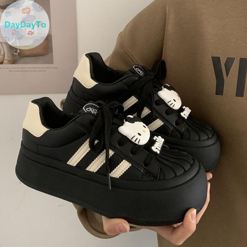 Daydayto Shell Toe น่ารักรองเท้าหัวใหญ่ Kawaii สาว Lolita รองเท้าอเนกประสงค์ Y2k หนาด้านล่างรองเท้าสีขาวรองเท้าผ้าใบรองเท้าสเก็ตบอร์ด TH