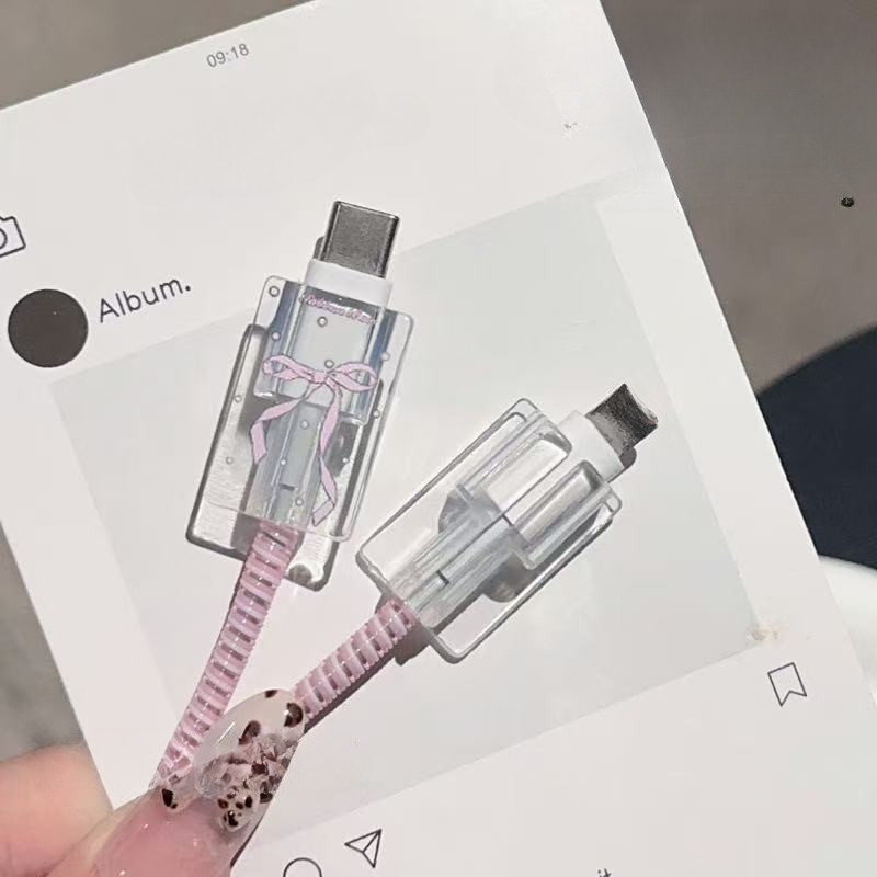 cable biteสาย USB ป้องกันสายไฟ เคสป้องกัน โปร่งใส การ์ตูน TPU นิ่ม สําหรับ Android&IP&Micro&Type-Cที่กันสายหัก