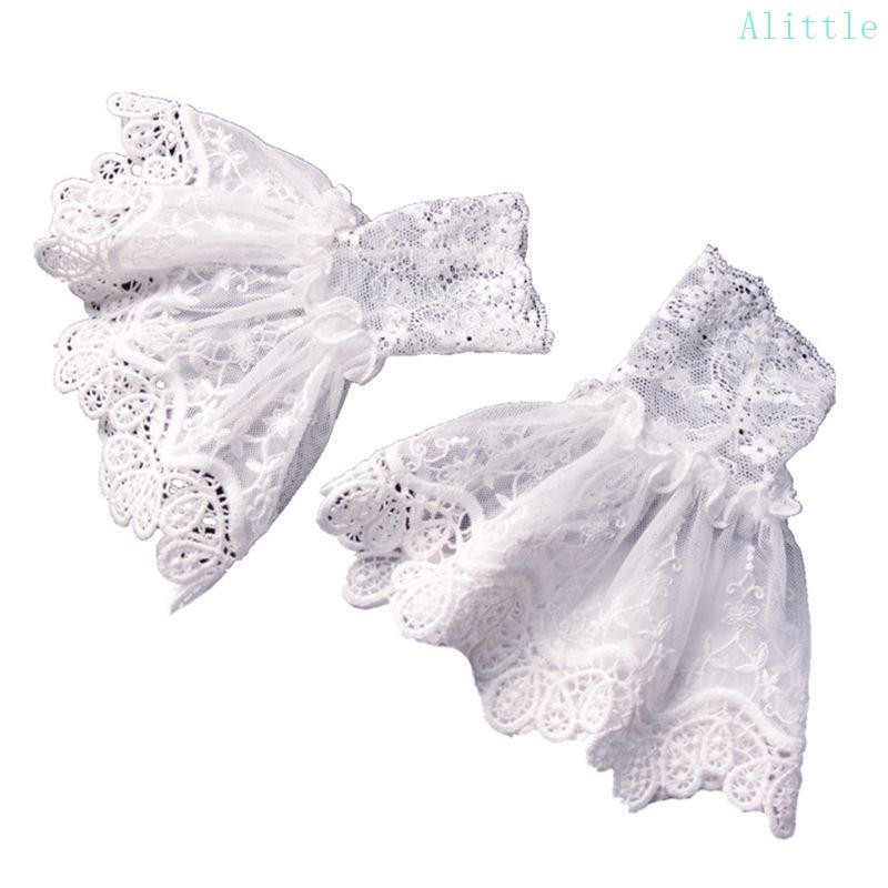 Alia หญิงเสื้อกันหนาวปลอมแขน Hollow โครเชต์ลูกไม้ Ruffles Horn Cuffs ข้อมืออุ่น