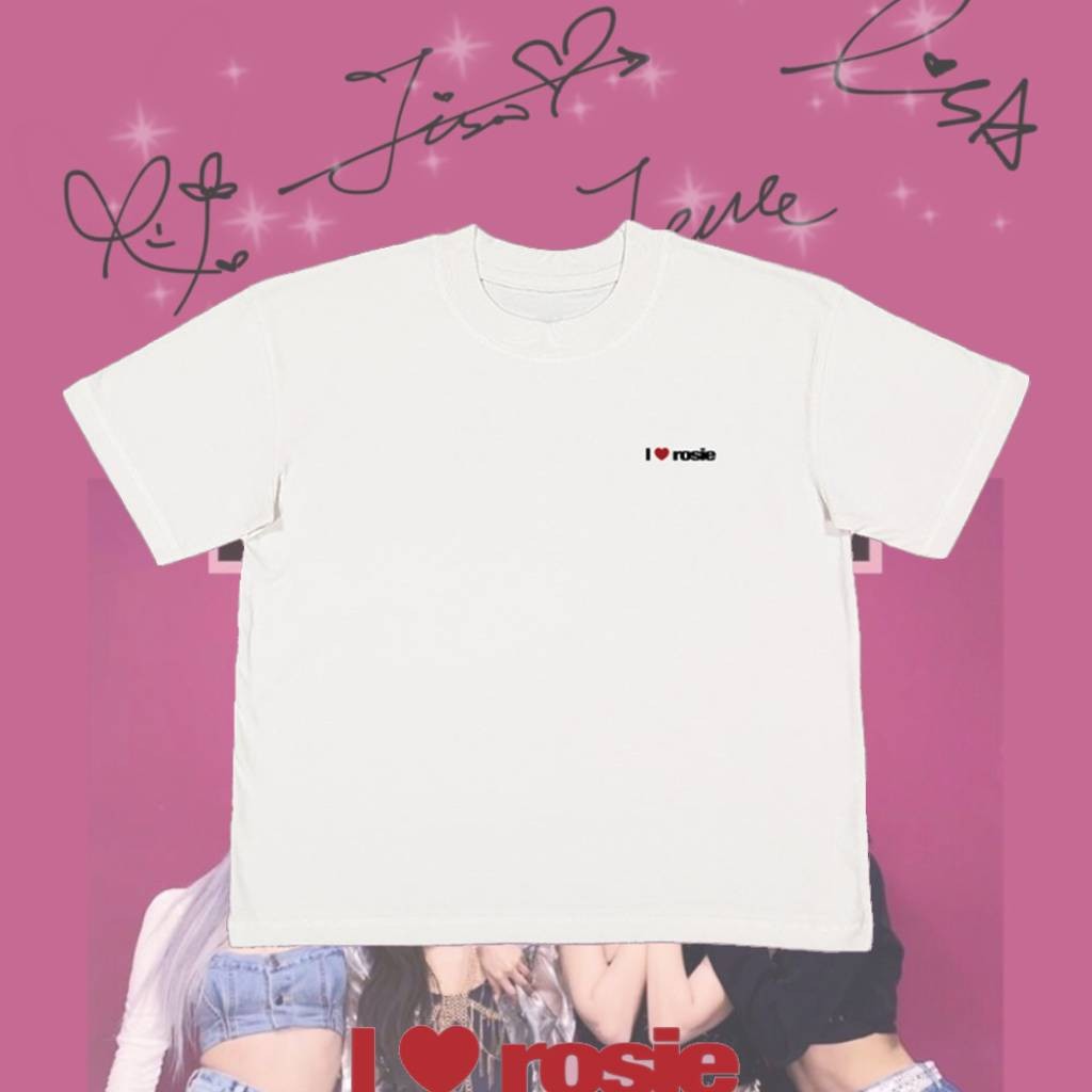 ไม่จํากัดเพศ BLACKPINK ROSÉ i ♡ Rosie Merch หลวมพิมพ์แขนสั้น Retro Plus ขนาด Street เสื้อลําลอง Tee