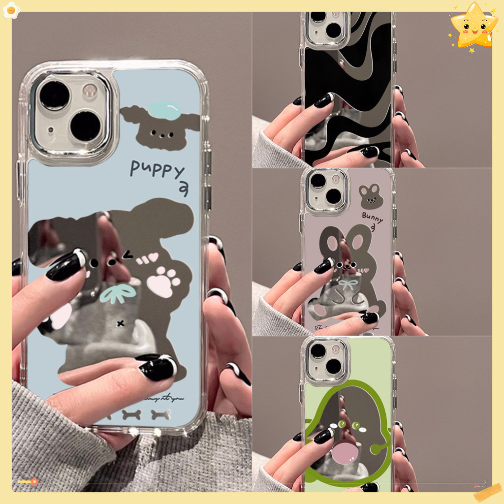 กระจกเงา case มีกระจก for iPhone 11 13 16 14 15 12 Pro Max 14 15 12 16 11 13 Pro การ์ตูนสัตว์น่ารัก