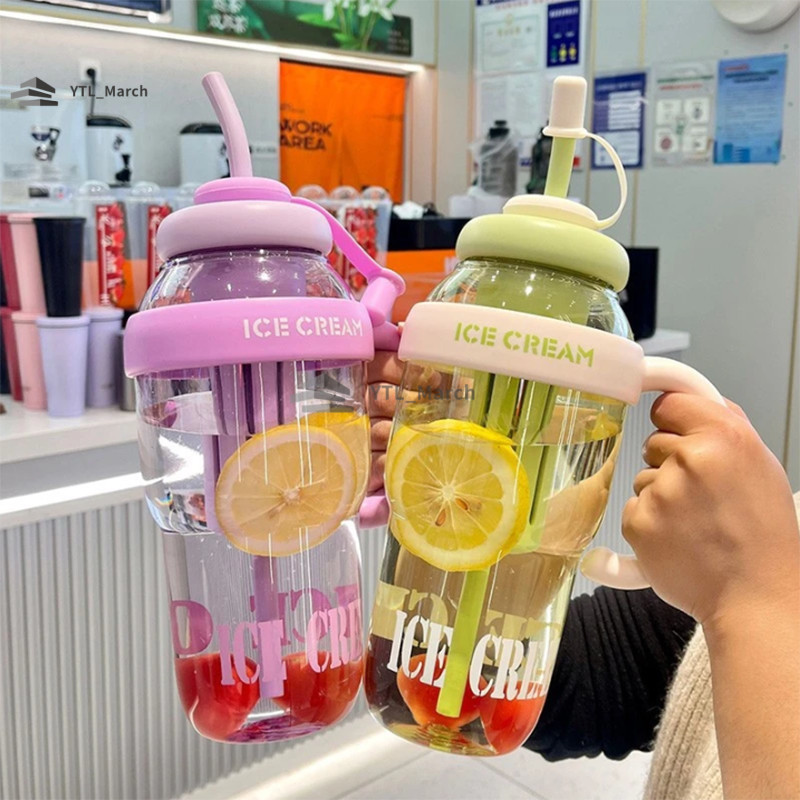 ขายร้อน[ของขวัญปีใหม่]1300mlความจุขนาดใหญ่พลาสติกขวดน้ำกีฬาด้วยฟางถ้วยเดินทางกลางแจ้งแบบพกพาทนทานมัลติฟังก์ชั่ดื่มถ้วย