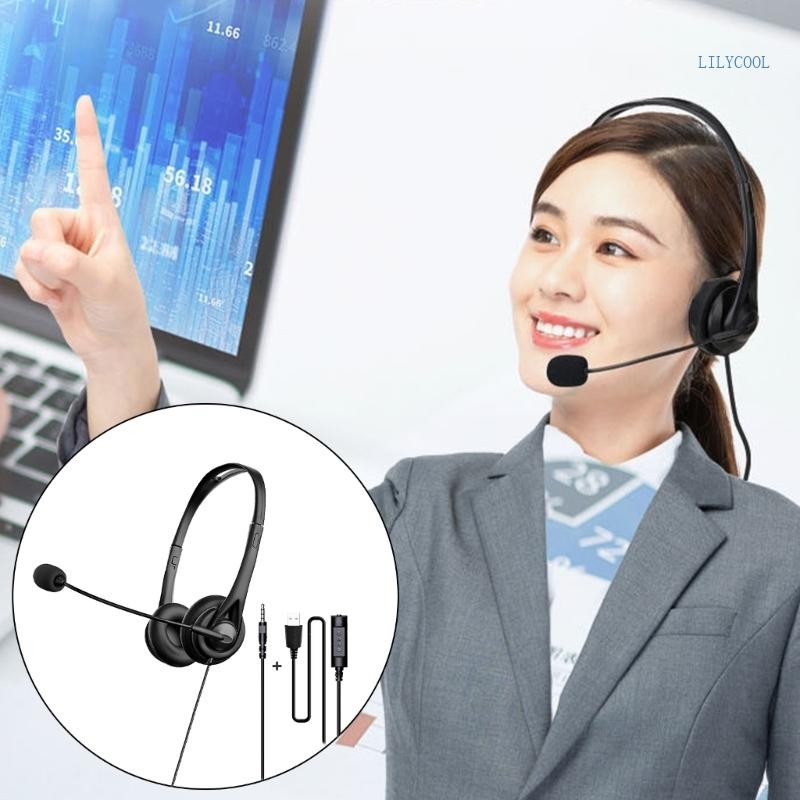 ชุดหูฟัง USB CH พร้อมไมโครโฟน 3 5 มม.ชุดหูฟัง USB Noise Cancelling สําหรับแล็ปท็อปพีซี