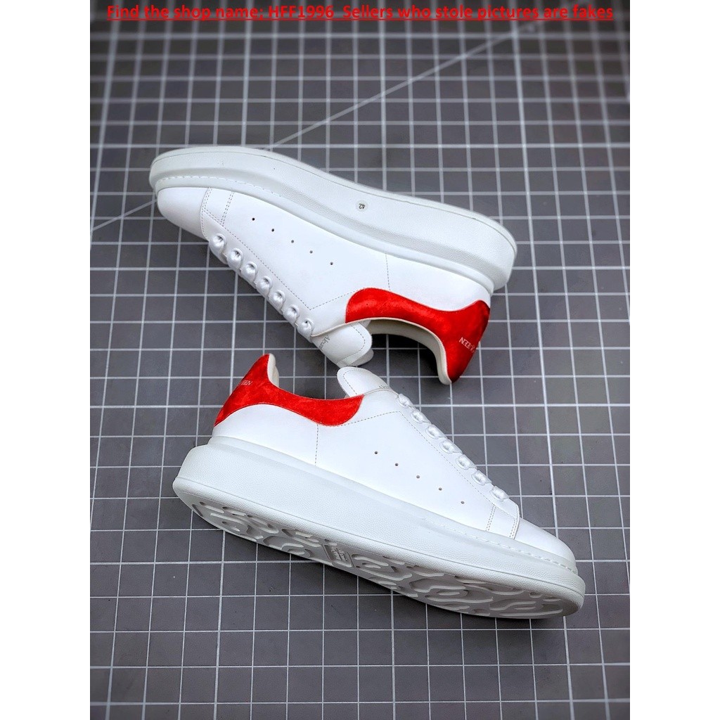 %McQueen(GOOD) Alexander Mcqueen White Red Fluff หางรองเท้ารองเท้าผู้ชายรองเท้าผู้หญิงรองเท้ากีฬา