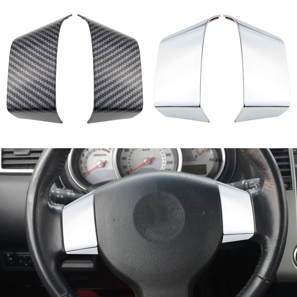สําหรับ Nissan Versa Note 2007-2012 Tiida 2004-2010 สําหรับ Livina 2006-2012 พวงมาลัยคาร์บอนไฟเบอร์/สติกเกอร์ Chrome Trim Acc.