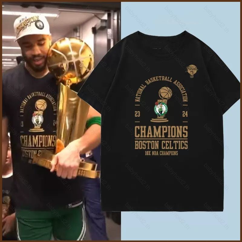 Bh2 Boston Celtics win การบันทึก 18th NBA แชมป์ของที่ระลึกเสื้อยืด Jayson Tatum Jaylen Brown ผ้าบาสเ