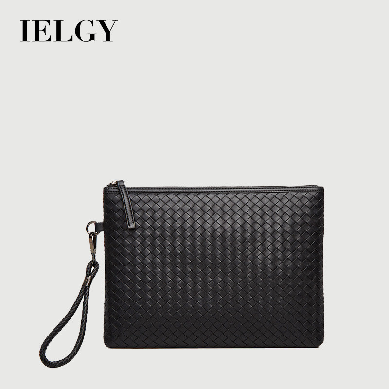 IELGY กระแสน้ํา กระเป๋าชายทอกระเป๋าคลัทช์ผู้ชายหนังนุ่มซองกระเป๋า
