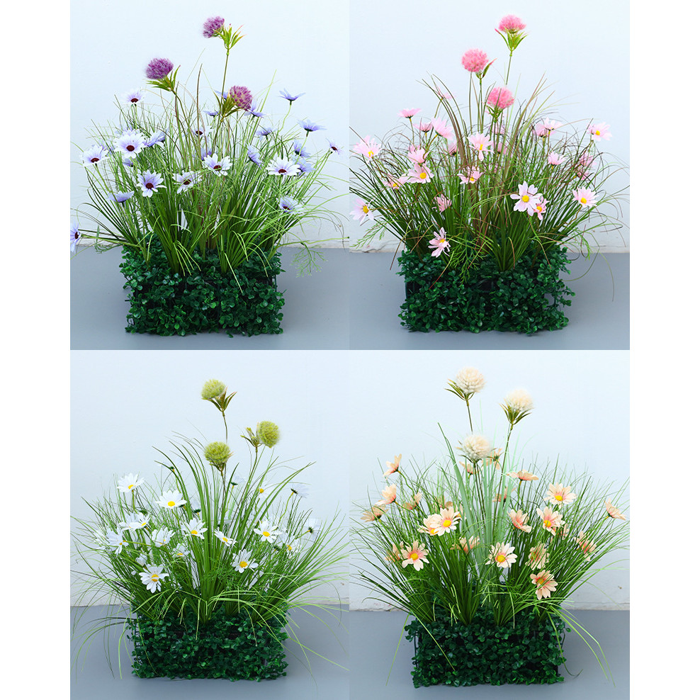 พืชประดิษฐ์ดอกไม้สําหรับตกแต่งกลางแจ้ง, UV ทนพืชปลอมพลาสติก Faux Boston Fern Daisy ดอกไม้ Boxwood Greenery ไม้พุ่มสําหรับ Gardens Porch Yard Home Decor