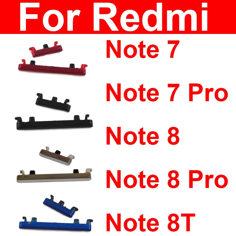 ปุ่มด้านข้างปริมาณพลังงานสําหรับ Xiaomi Redmi ข้าวแดงหมายเหตุ 7 8 Pro 8T หมายเหตุ 7 8 เปิด/ปิดปุ่มปรับระดับเสียงไฟอะไหล่ปุ่มกด