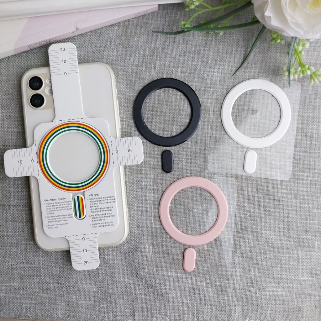 แผ่นแม่เหล็กติดหลังมือถือ [แบบนูน] พร้อมตัววัดเคสในตัว ติดแล้วดูดีสไตล์ เรียบๆหรูๆ ใช้กับเคสแม่เหล็กได้ [ส่งเร็ว]