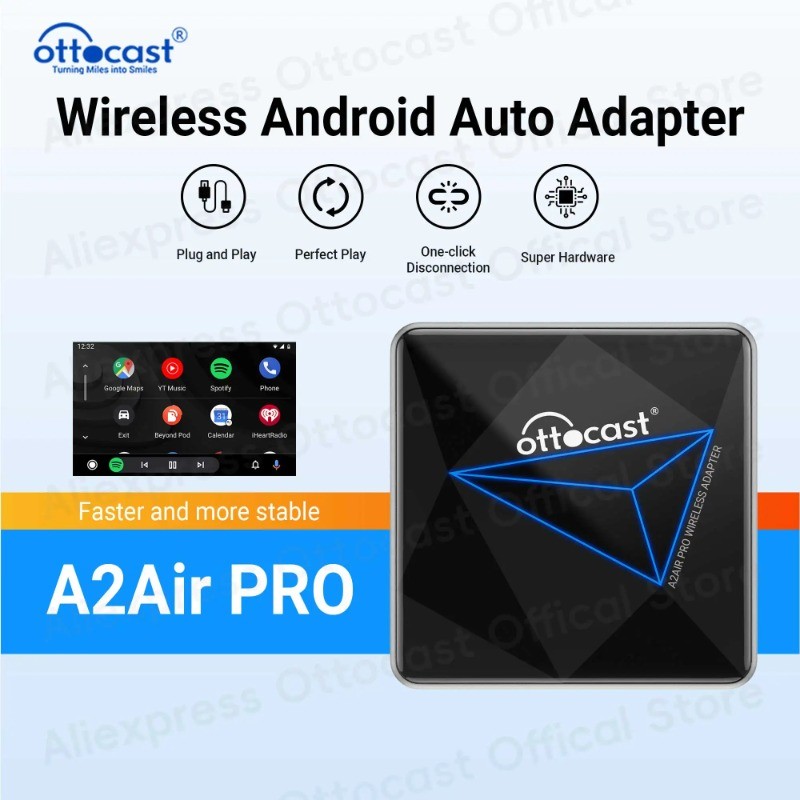 Ottocast A2Air Pro Android อะแดปเตอร์ไร้สายอัตโนมัติสมาร์ท Ai กล่อง Plug and Play บลูทูธ WiFi เชื่อมต่ออัตโนมัติสําหรับสาย Android รถยนต์อัตโนมัติ