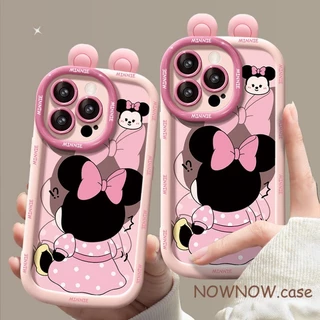 สําหรับ IPhone 16 15 14 13 12 11 Pro Max X XR XS Max 7 8 Plus การ์ตูน Mickey น่ารักคู่ 3D หูเคสโทรศัพท์ปกอ่อน