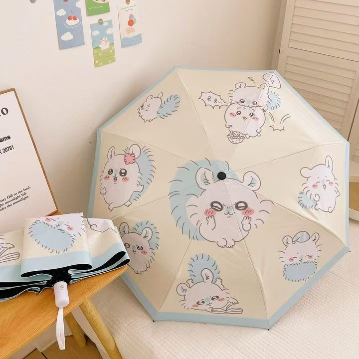 อะนิเมะ chikawa ร่มอัตโนมัติ momonga ร่มพับกันลมเคลือบสีดําป้องกันรังสียูวีร่มกันแดด