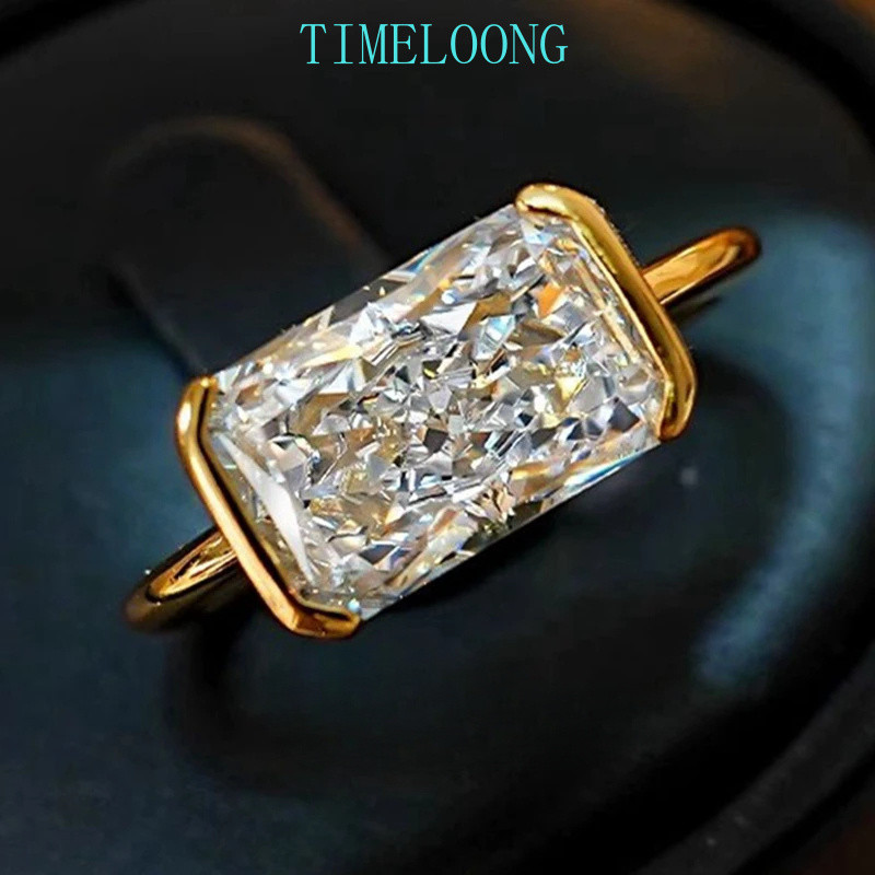 4ct น้ําแข็งบดตัด Lab สร้างอัญมณีไพลิน 18K Gold Plated 925 แหวนเงินผู้หญิง