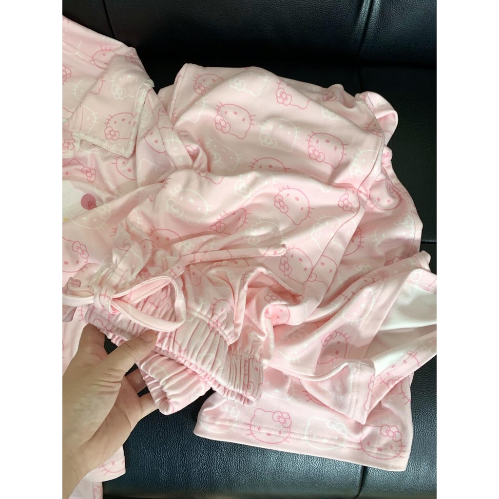 ชุดนอนผู้หญิงฤดูหนาวเยอรมันกํามะหยี่สีชมพูพิมพ์เต็มคิตตี้ซับขนแกะเพิ่มความหนาให้อบอุ่นสามารถสวมใส่นอกบ้านสูท - รูปที่ 2