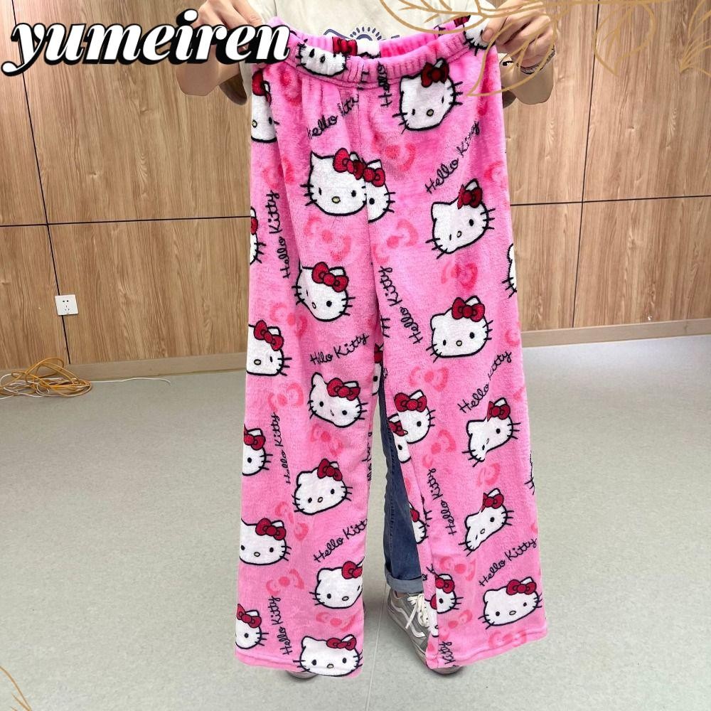 YUMEIREN ชุดนอน, กางเกงหลวมยืดหยุ่น, ชุดนอนน่ารักการ์ตูน Pyjama กางเกงผู้หญิง