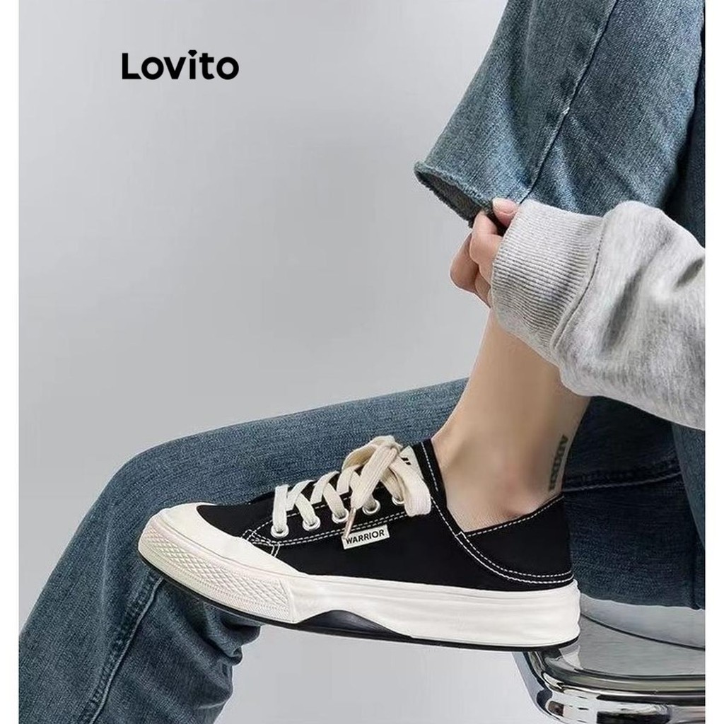 Lovito รองเท้าผ้าใบผูกเชือกทรงสูงสีขาวสไตล์สปอร์ต สุดคลาสสิกและใช้งานได้หลากหลายสำหรับผู้หญิง LFA58341
