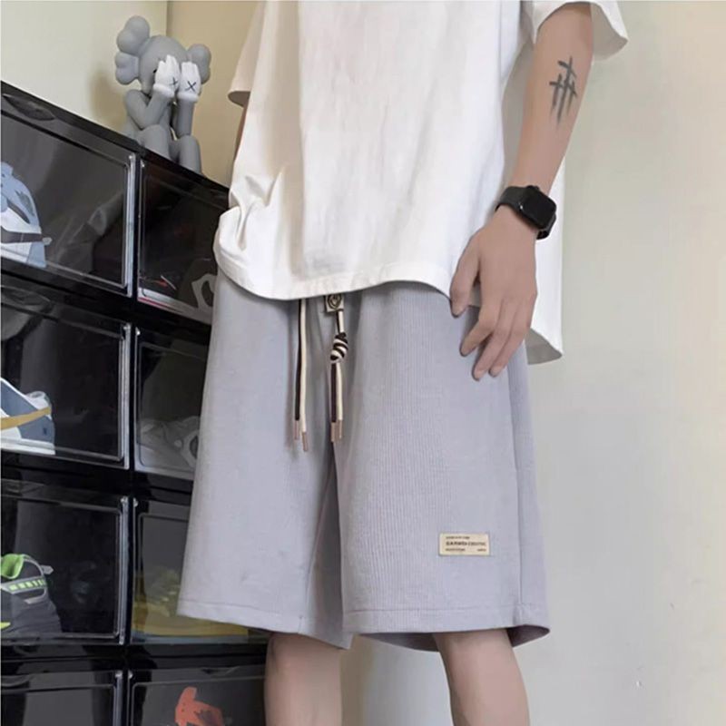 Labeled Waffle Shorts Mens Summer Street Wear Hong Kong Style Loose Casual Middle Pants American Bas