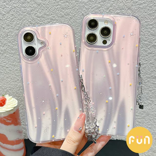 เกาหลีเลเซอร์ Star Gradation สีชมพูโทรศัพท์มือถือสําหรับ iPhone 16 15 14 13 Pro Max 15Promax พร้อมจี้โคลเวอร์สี่ใบ IMD กันกระแทกปลอก