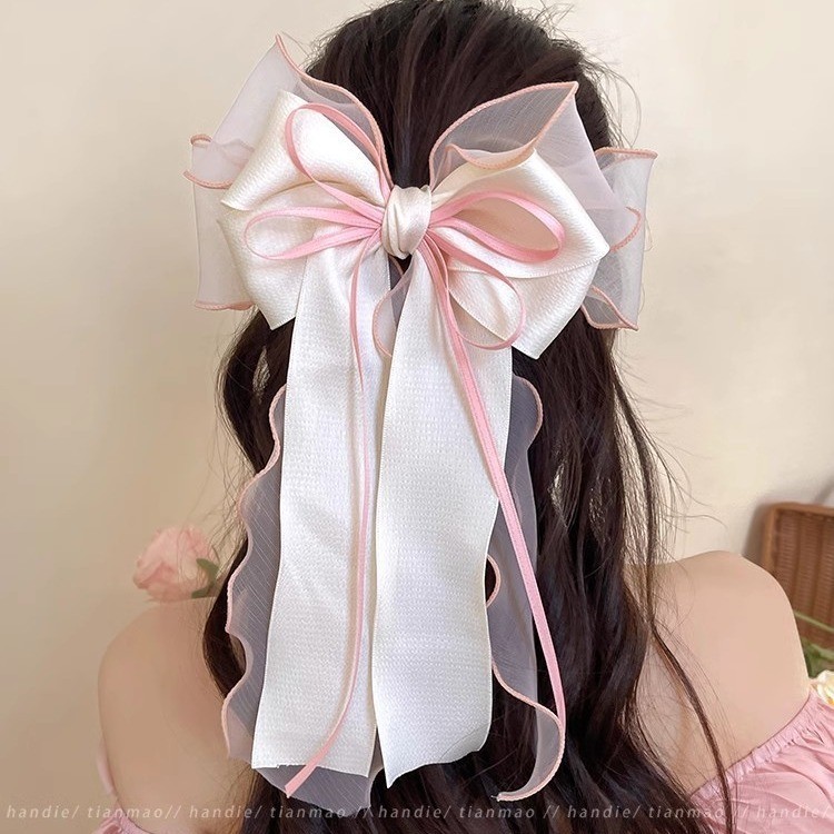 ใหม่ Super Fairy ริบบิ้นโบว์ Hairpin High-End ฤดูใบไม้ผลิคลิปด้านหลังหัวครึ่ง Tie Hairpin Classy All-Match อุปกรณ์เสริมผม