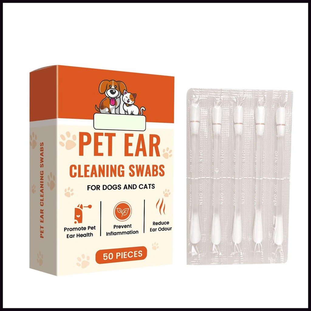 สุนัขทําความสะอาดหู Qtips น้ํามัน 50 ชิ้นทําความสะอาด Swabs ผ้าฝ้ายสุนัข Qtips ลบขี้ผึ้ง 2-in-1 หูผ้