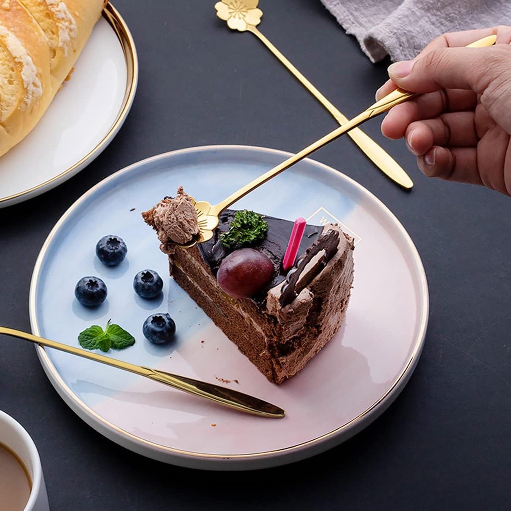 ช้อนกาแฟ ส้อมขนมหวาน สีทองสแตนเลส ลวดลายสวย ขนาด ทานขนมหวาน ทานไอศครีม คนทานกาแฟ 12cm/17cm - รูปที่ 5