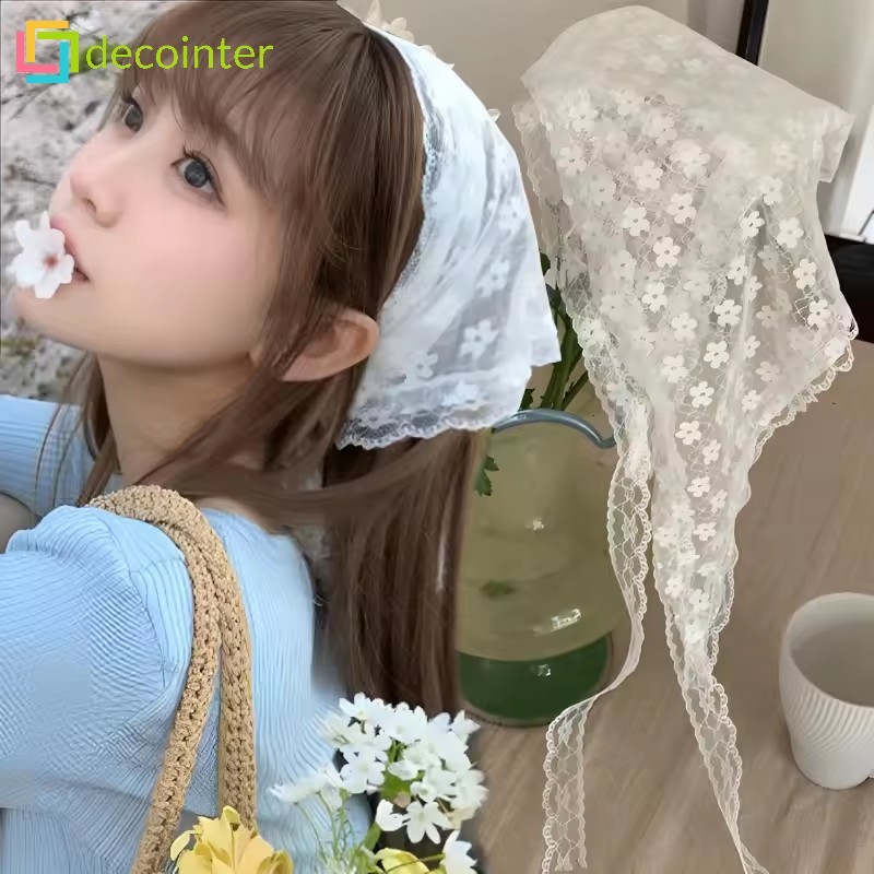 ผ้าโพกศีรษะสามเหลี่ยมลูกไม้ประณีต - ที่คาดผมลูกไม้สไตล์บัลเล่ต์หรูหรา - เครื่องประดับผมตาข่ายดอกไม้สไตล์อภิบาลหวาน