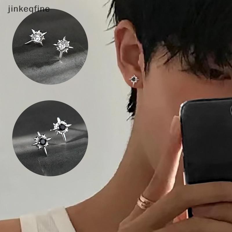 KTH 1 คู่อินเทรนด์สีดํา Zircon Star Stud ต่างหูสําหรับผู้ชายผู้หญิงคู่สีขาวบุคลิกภาพ Hip-hop ต่างหูอุปกรณ์เสริมเครื่องประดับร้อน