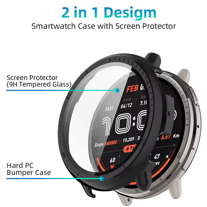กระจกนิรภัยป้องกัน + PC สําหรับ Amazfit Active 2 Accessoroy PC All-around กันชนฝาครอบป้องกัน + ป้องกันหน้าจอสําหรับ Amazfit Active 2 สมาร์ทนาฬิกา