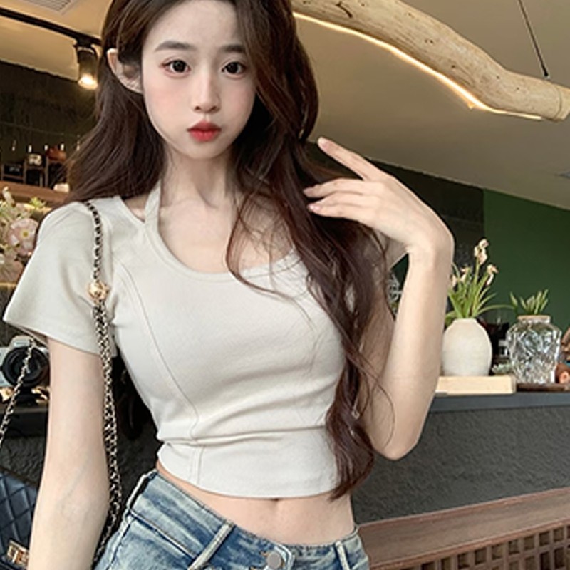 เสื้อยืดตัว ธรรมดา oblong fit คล้องคอแขนสั้น ลําลอง ผู้หญิง พรีเมี่ยม otd ท็อปล่าสุด 2025