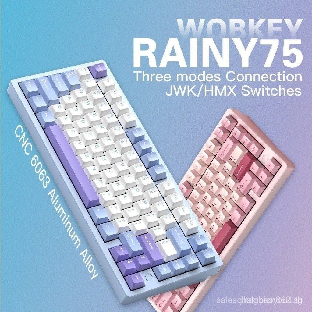 [สินค้าพร้อม] WOBKEY Rainy75 สวิตช์อลูมิเนียม HMX/JWK คีย์บอร์ดเชิงกลพร้อมเสียงที่เหนือกว่า, แบบมีสา