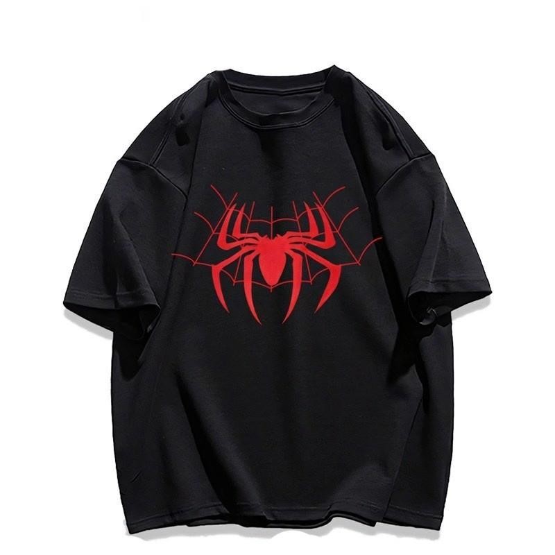 (จัดส่งตลอด 24 ชั่วโมง) เสื้อยืด Oversize ลาย 'Red Spider' สไตล์สตรีท คอตตอน 100%