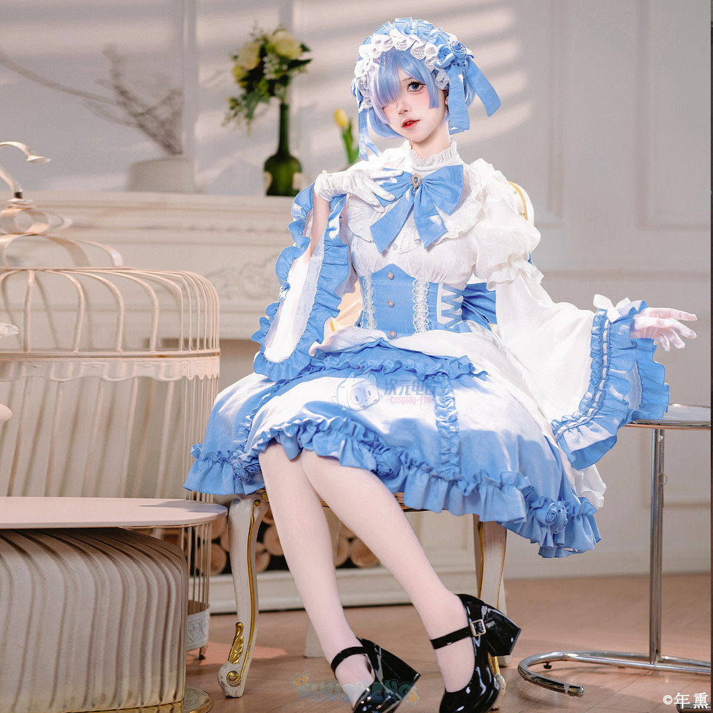 Cosplayfm Rem คอสเพลย์เครื่องแต่งกาย Re: ชีวิตในโลกที่แตกต่างกันจาก Zero ชุด Rem Gothic ชุด