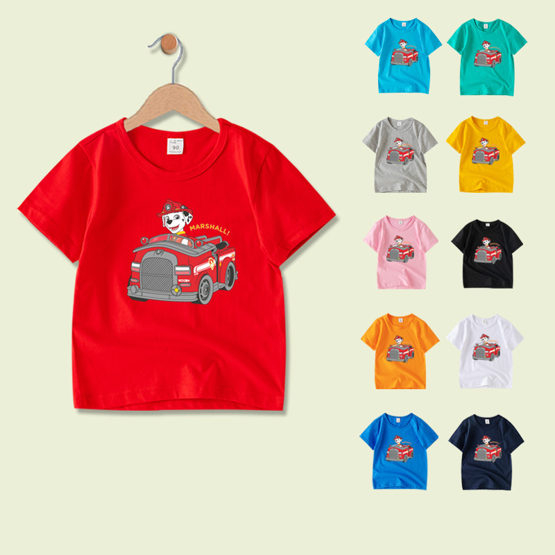 เสื้อผ้าเด็ก ชุดเด็ก เสื้อยืดเด็กคอกลมแขนสั้น ผ้าฝ้าย พิมพ์ลายการ์ตูน Paw Patrol Marshall 8 สี NE019