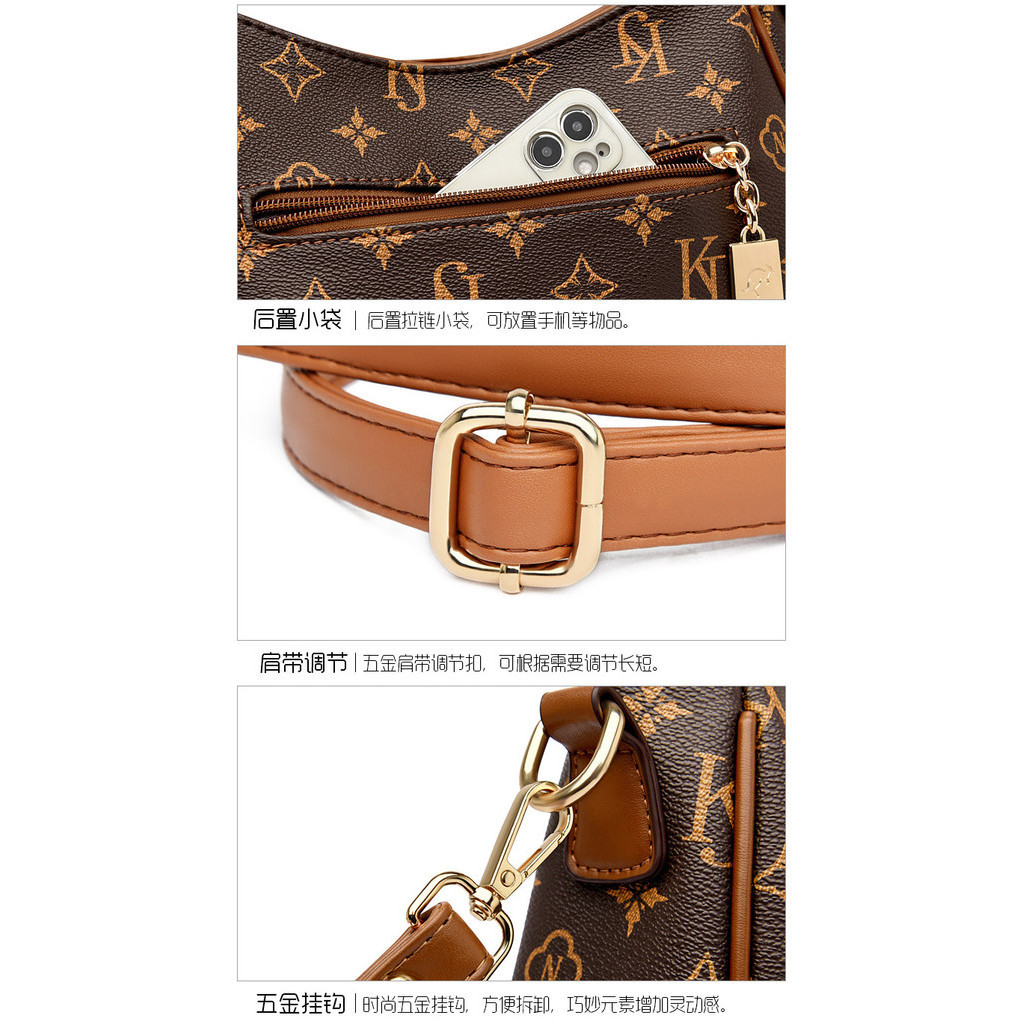 กระเป๋าสะพายไหล่ หนัง PU ขนาดใหญ่ จุของได้เยอะ แต่งซิป แฟชั่นเรโทร สําหรับสตรีวัยกลางคน