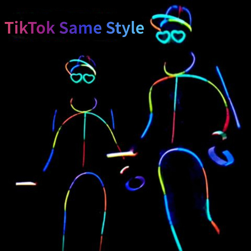 TikTok Glowsticks เสื้อผ้าเต้นรําเรืองแสงสีสันสดใสสร้อยข้อมือเรืองแสงในที่มืด The Night Market Pushe