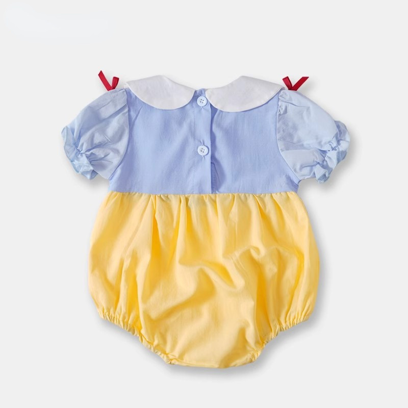 ชุดจั๊มสูทรอมเปอร์ แขนสั้น เนื้อผ้าฝ้าย พร้อมที่คาดผม สีพื้น สําหรับเด็กผู้หญิง อายุ 0-2 ปี - รูปที่ 4
