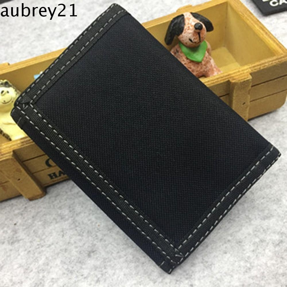 Aubrey1 กระเป๋าสตางค์ ใบสั้น ผ้าออกซ์ฟอร์ด พับได้ 3 ทบ สีดํา แฟชั่น สําหรับผู้ชาย