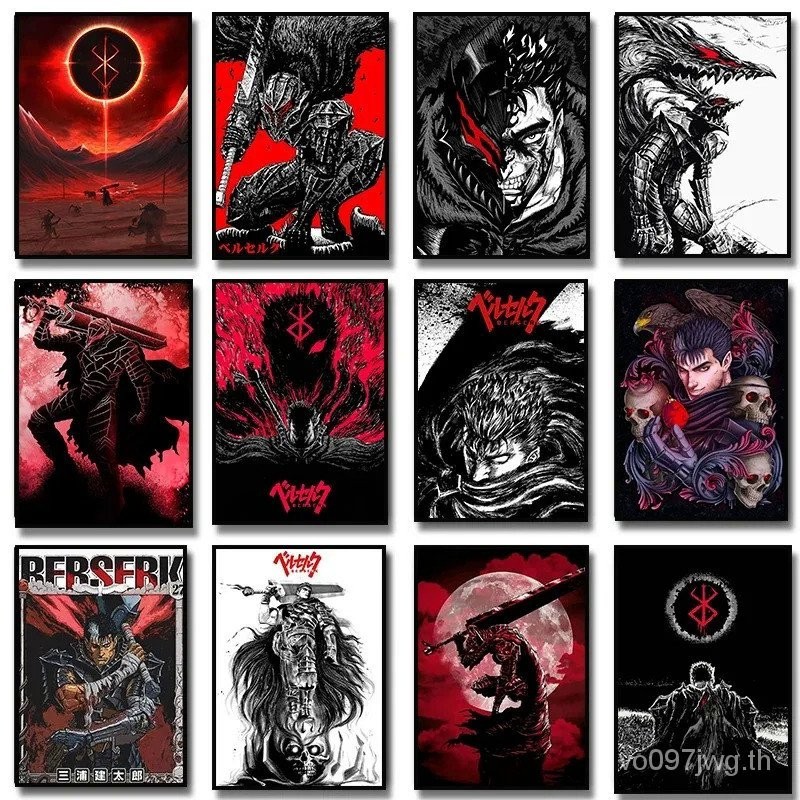 โปสเตอร์ภาพวาดผ้าใบ พิมพ์ลายการ์ตูนอนิเมะ Berserk สไตล์ญี่ปุ่นคลาสสิก สําหรับตกแต่งผนังห้องนอน คาเฟ่ ร้านเสริมสวย J8YK