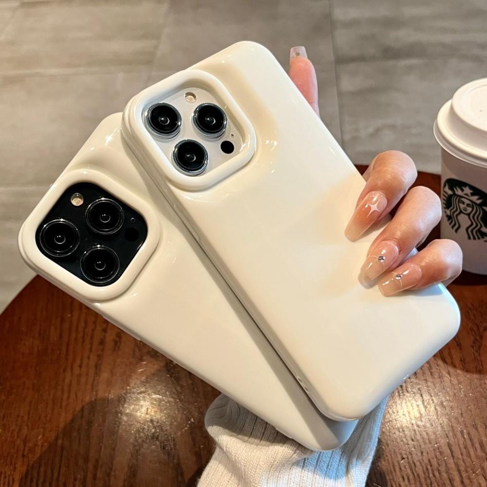 เคสโทรศัพท์มือถือ TPU แบบนิ่ม ป้องกันฝุ่น ป้องกันเลนส์กล้อง สีขาวครีม สําหรับ IPhone 15 Pro Max 14 13 12 11 Pro Max