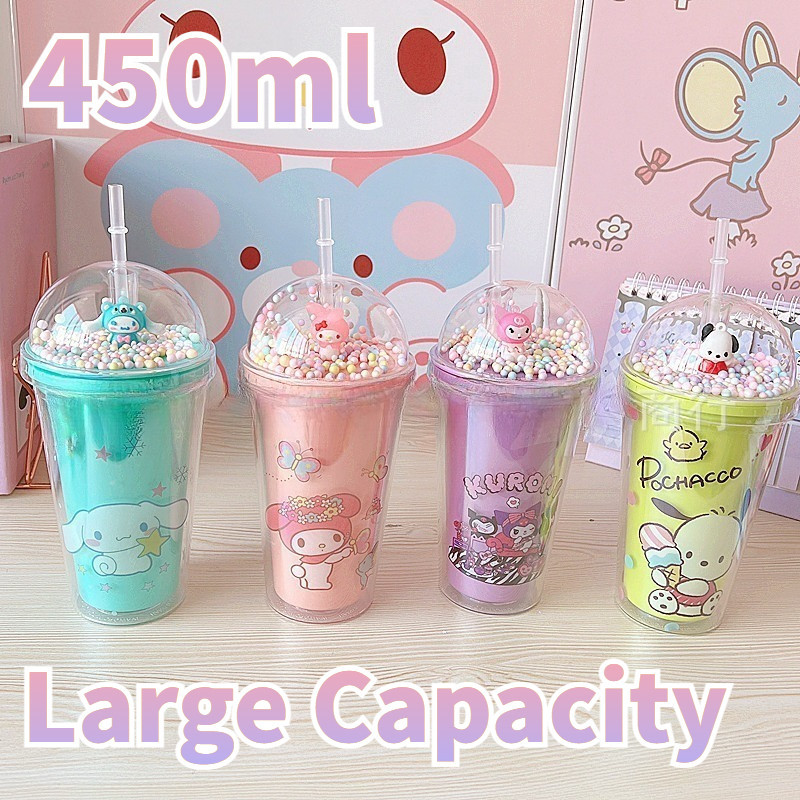 Sanrio Kuromi ขวดน้ําดื่ม พลาสติก หลอด ความจุขนาดใหญ่ กาต้มน้ํา แบบพกพา โรงเรียน นักเรียน แก้วน้ํา เด็กผู้หญิง น่ารัก เด็ก