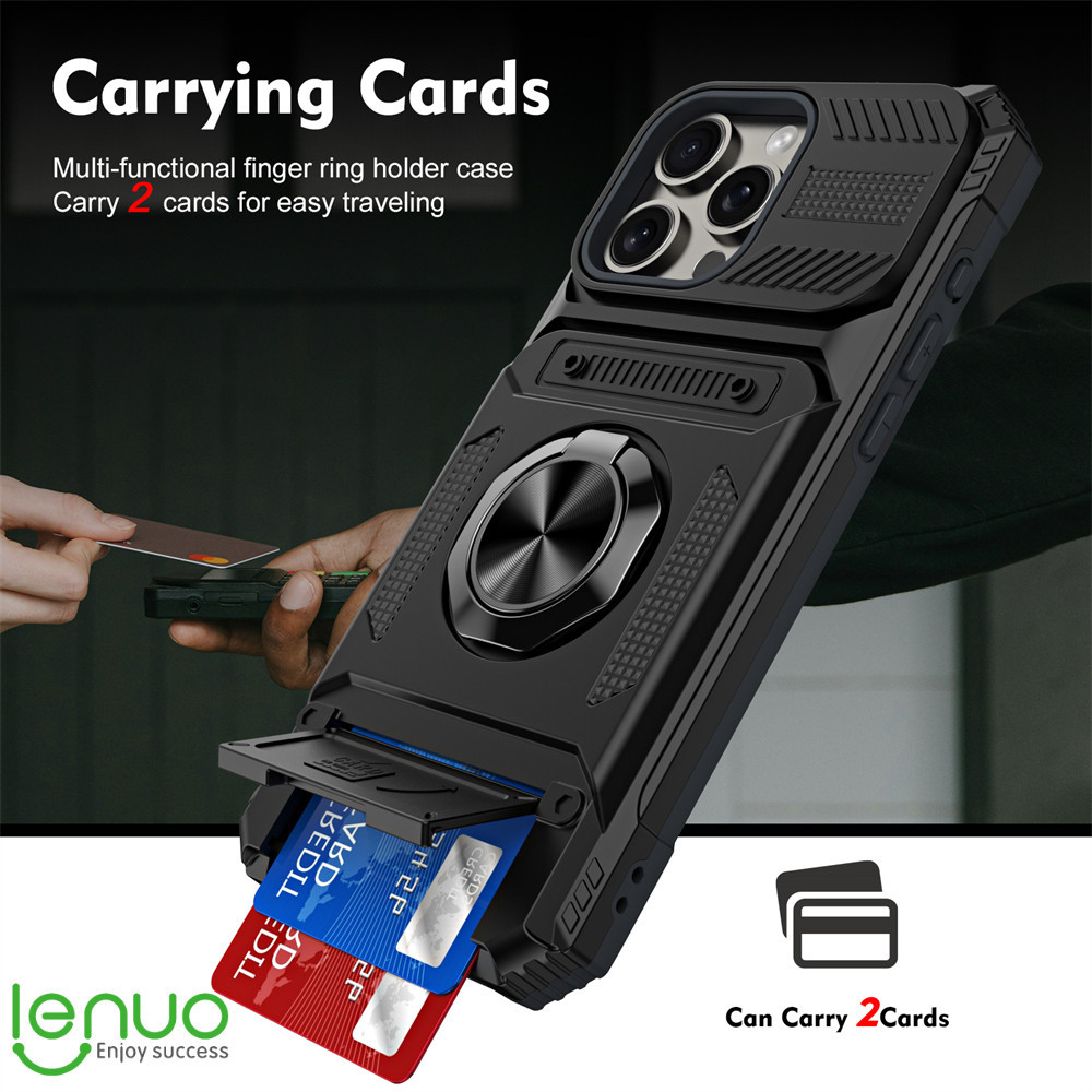 Lenuo เคสโทรศัพท์มือถือ พร้อมช่องใส่บัตร พร้อมขาตั้งแม่เหล็ก สําหรับ iPhone 16 15 14 13 Pro Max 15 14 Plus 5G กันกระแทก ไอโฟน Case – โปรปัง
