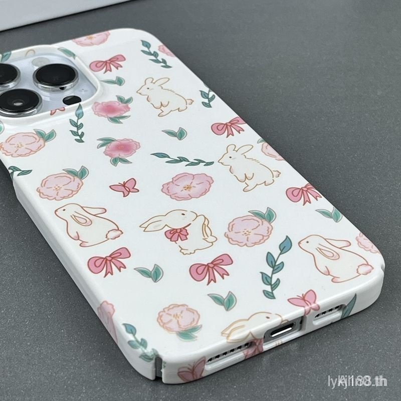 เคสโทรศัพท์มือถือแบบแข็ง กันกระแทก ลายดอกไม้ ผีเสื้อ กระต่าย สไตล์เกาหลี สําหรับ iPhone 7 8 plus x xs XR xsmax 11 12 13 14 15 Pro Max hmp6