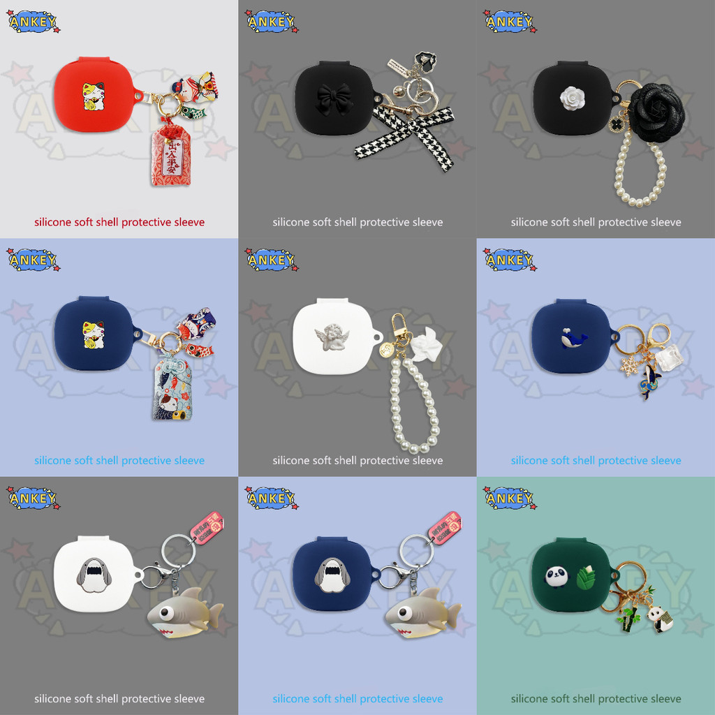for Anker Soundcore P40i C30i Earphone Silicone Case Cartoon Shark Earbuds Soft Protective Headphone Cover Headset Skin with Pendant