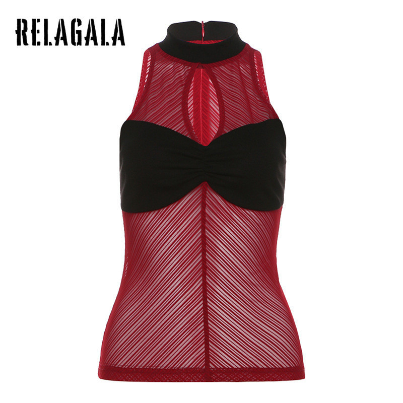 Relagala ใหม่ เสื้อกล้าม คอกลม แขนกุด ผ้าตาข่ายกลวง เซ็กซี่ แฟชั่นสําหรับผู้หญิง 2024