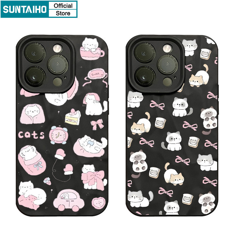Suntaiho เคสไอโฟน เคสโทรศัพท์มือถือ ซิลิโคนนิ่ม กันกระแทก ลายแมวน่ารัก ประดับโบว์ สําหรับ Iphone 15 14 12 13 11 Pro Max IP 7 8 Plus Iphon X XS XR Xs Max
