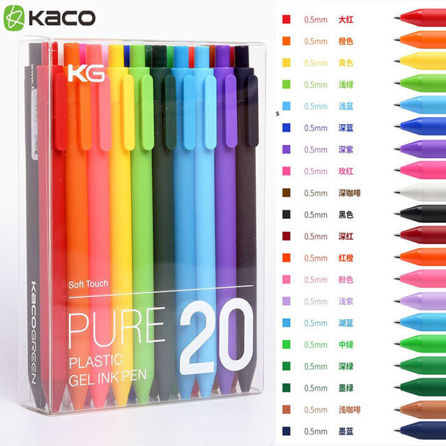 KACO ปากกาเจลหมึกหดได้ 20 สีหมึกที่แตกต่างกันจุดละเอียดพิเศษ (0.5 มม.) สําหรับการวาดภาพ Bullet Journaling Planner Make Notes